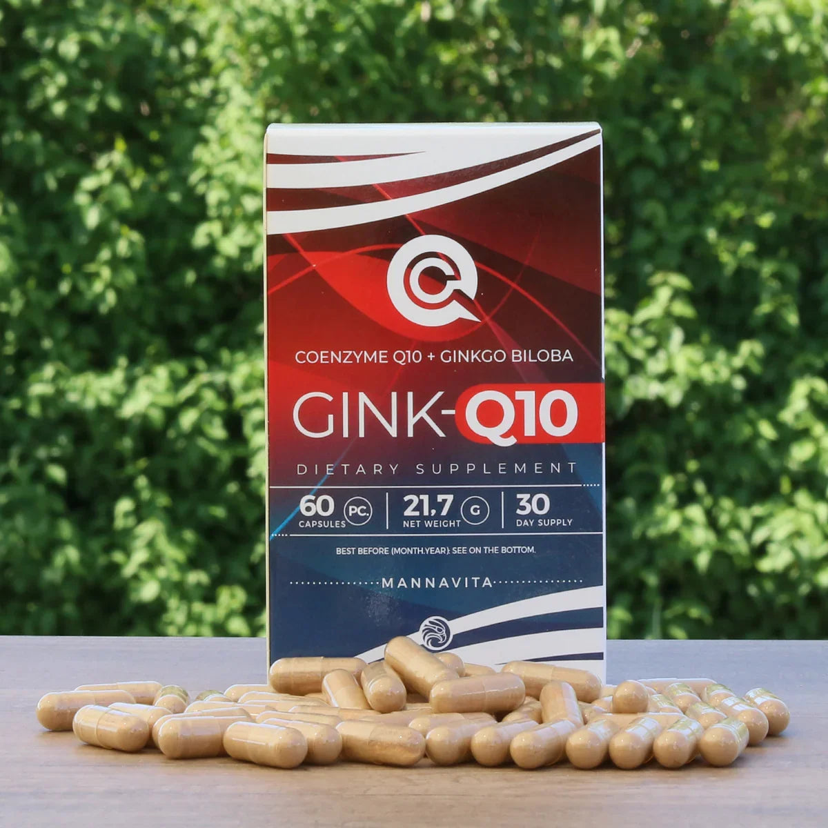 GINK-Q10 • Q10 Coenzyme + Ginkgo Biloba complex • 60 capsules - Mannavita