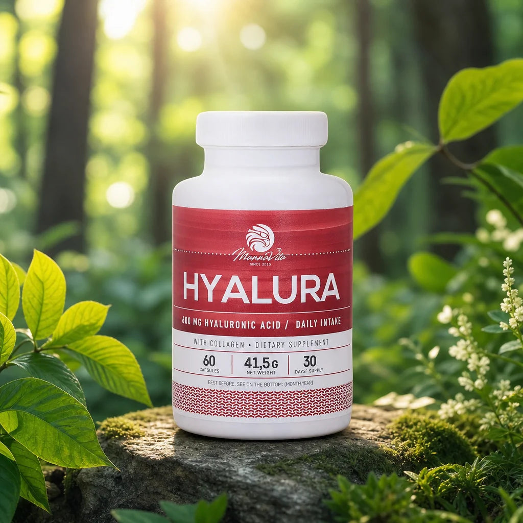 Hyalura 600 mg Hialuronske kisline + Kolagenske kapsule • 60 kos.