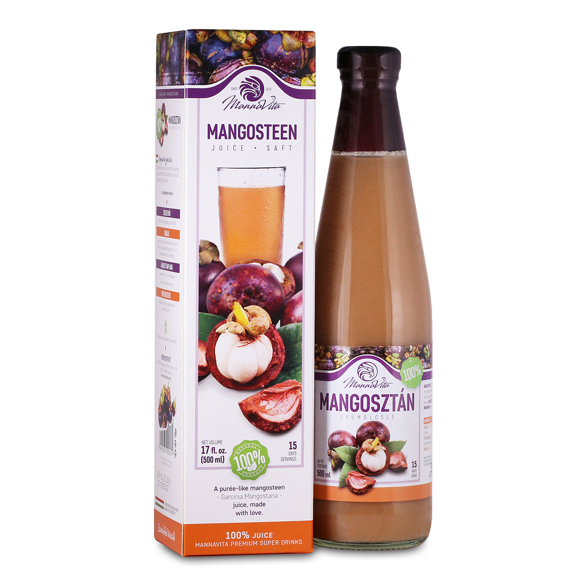 Mannavita Mangosteen, 100% čisti stisnjeni pire • 500 ml