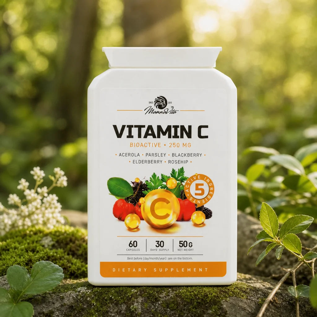 Mannavita Vitamin C kompleks • 250 mg bioaktivnega • 60 kapsul