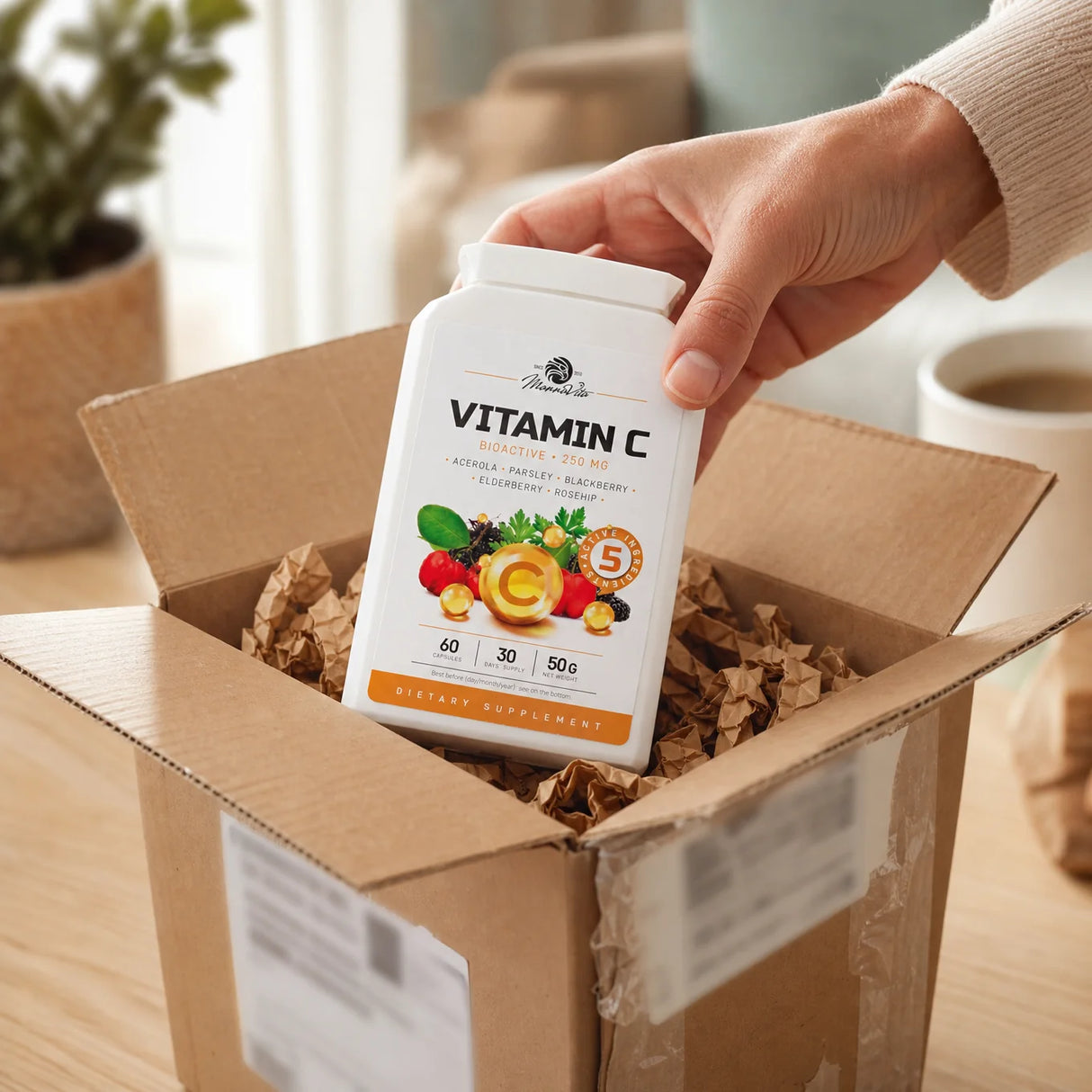 Mannavita Vitamin C kompleks • 250 mg bioaktivnega • 60 kapsul