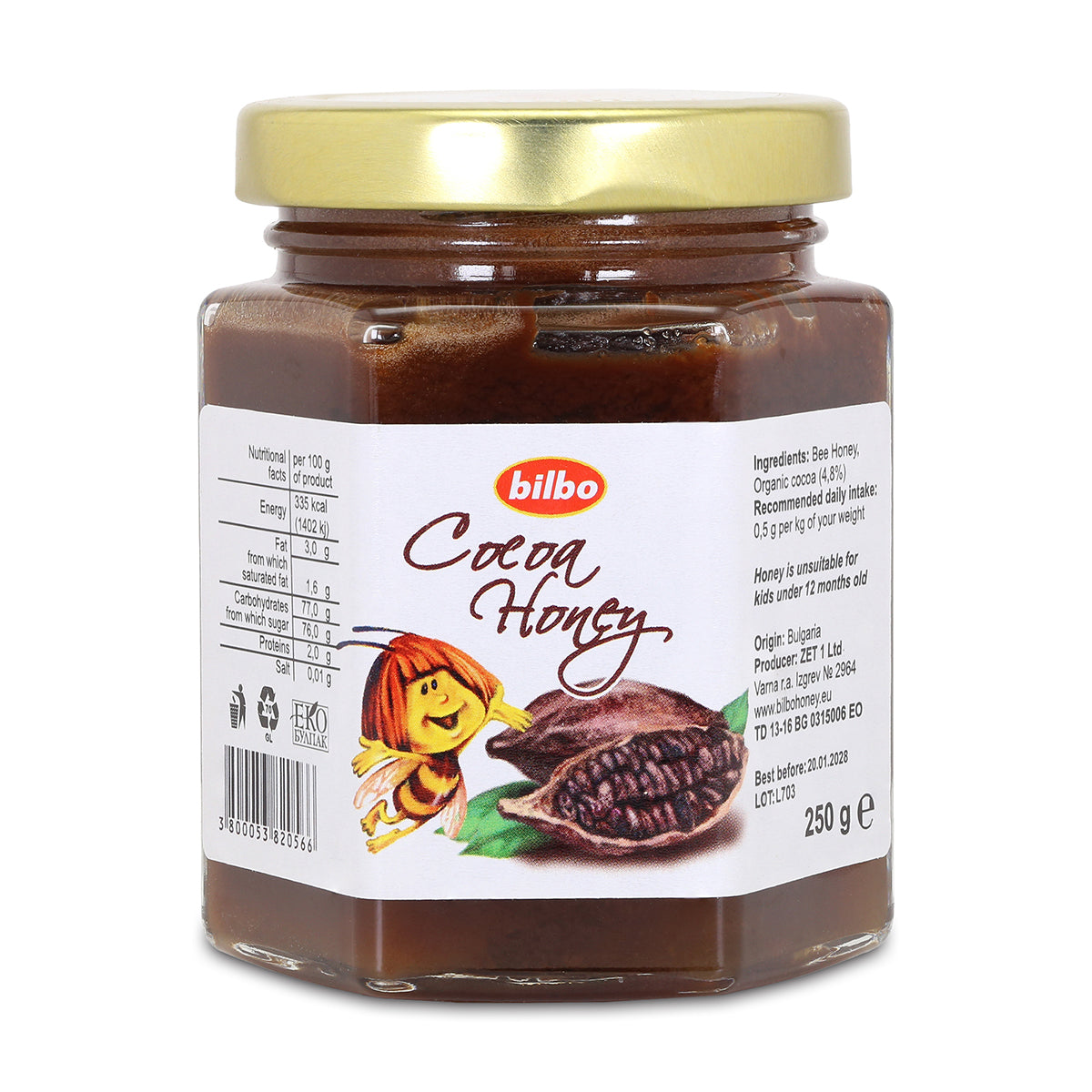 Bilbo surov med s kakavom • 250 g