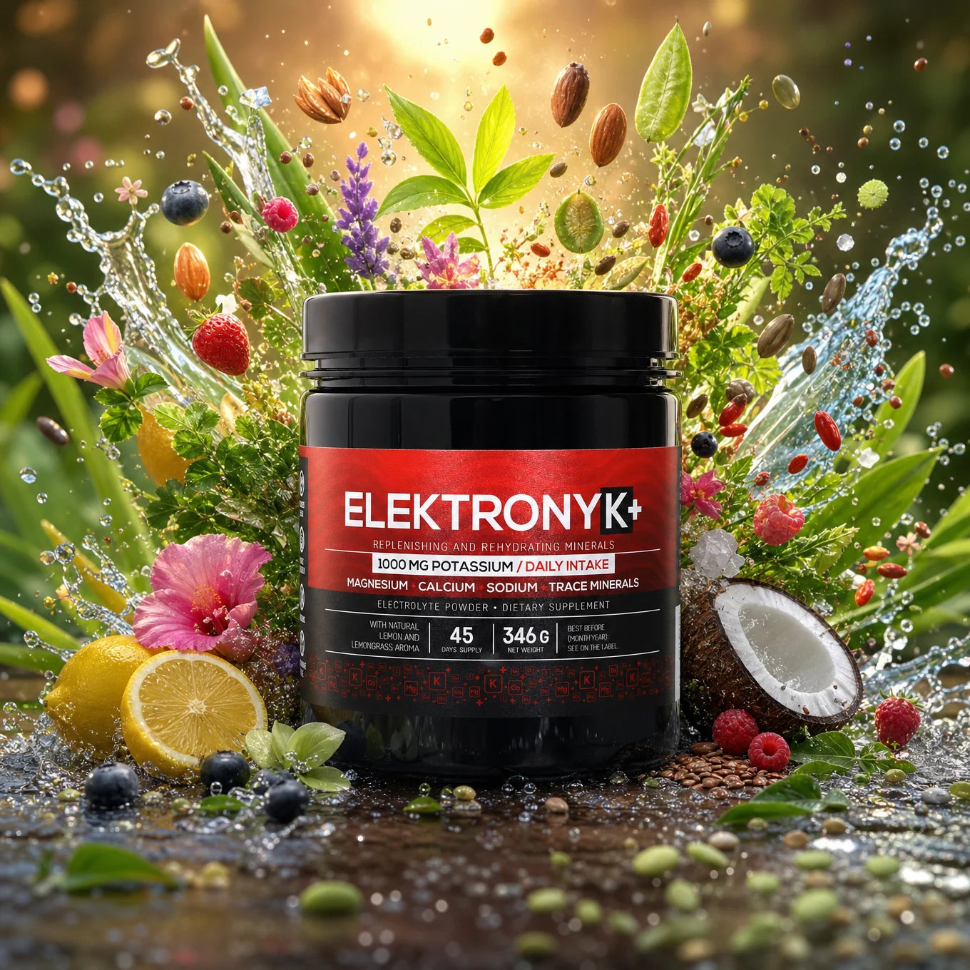 ElektronyK+ elektrolitski prašek • 1000 mg kalija z glicinom • SLADKO, 402g