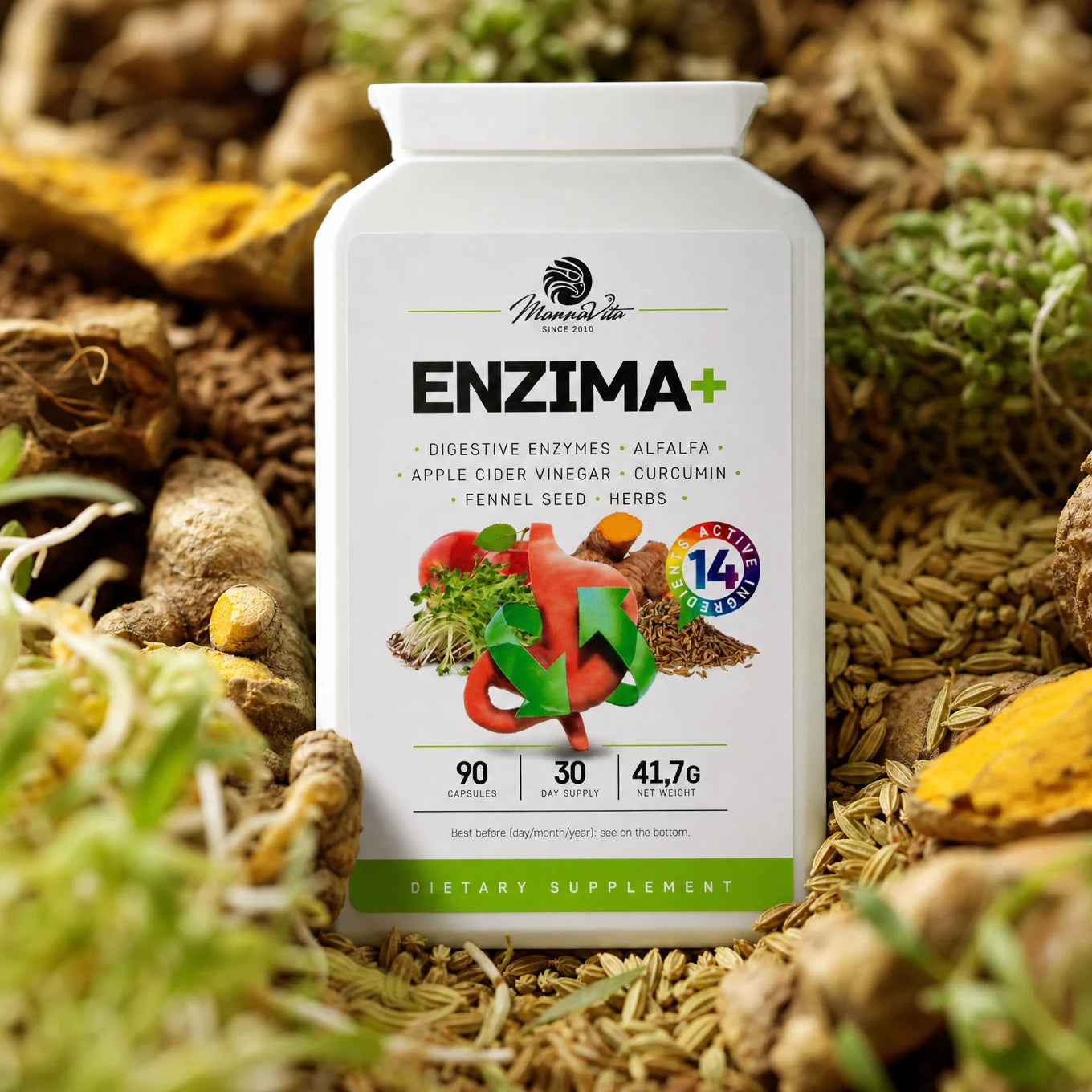 ENZIMA+ kompleks prebavnih encimov z Betain HCL • 90 kapsul