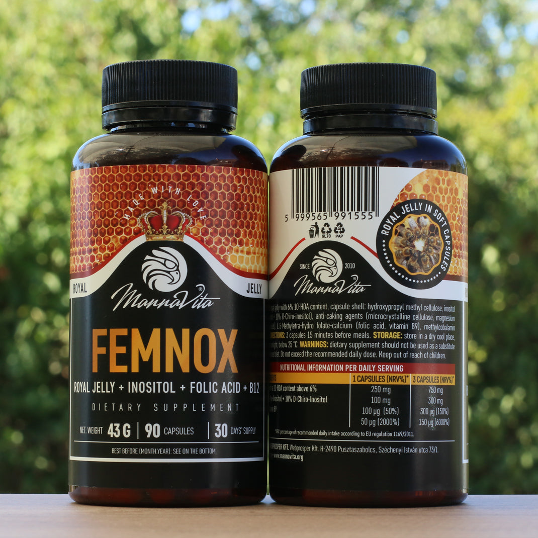 FEMNOX Matični mleček + Inozitol + Folna kislina + B12 kompleks • 90 kapsul