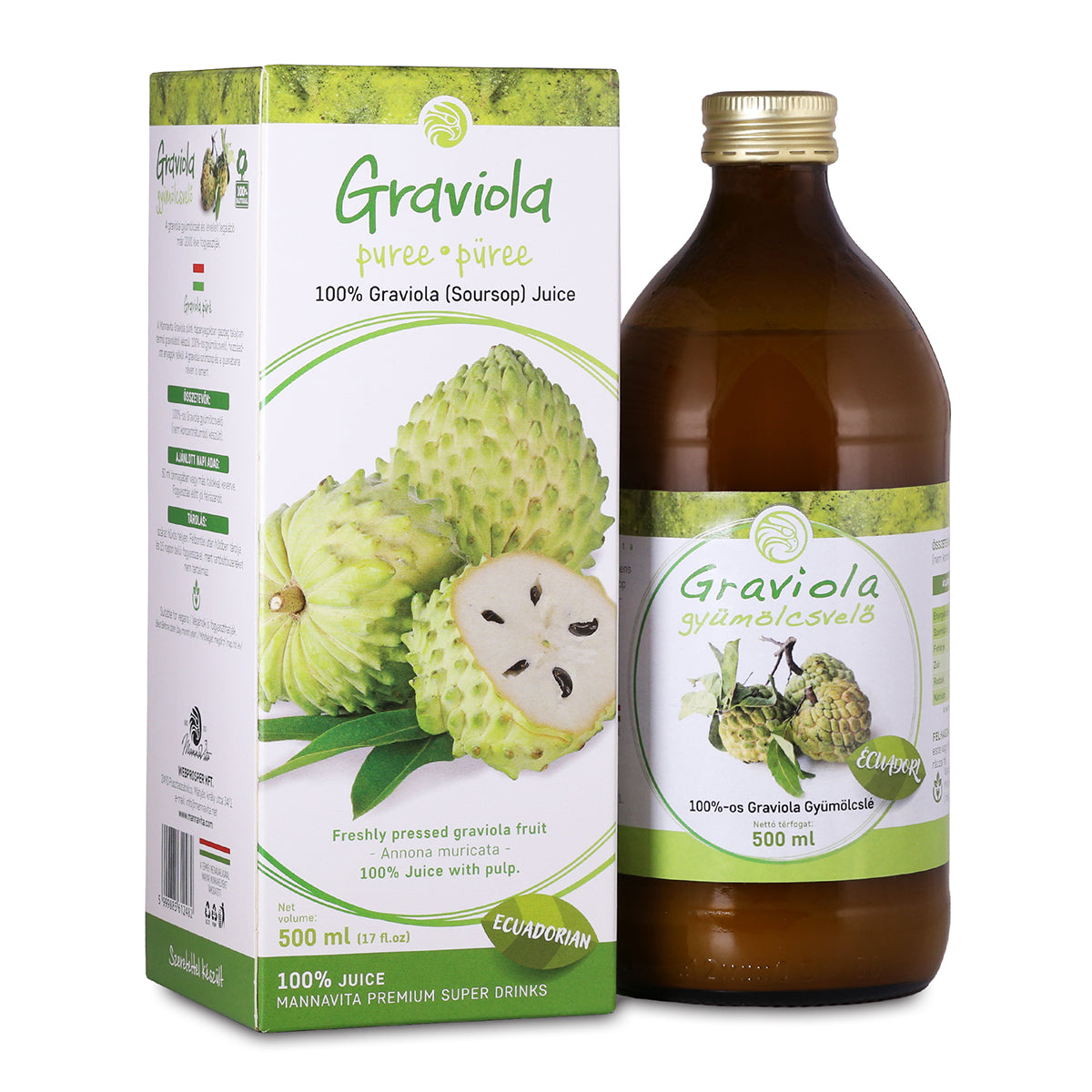 Mannavita Graviola, 100% čisti stisnjeni pire • 500 ml