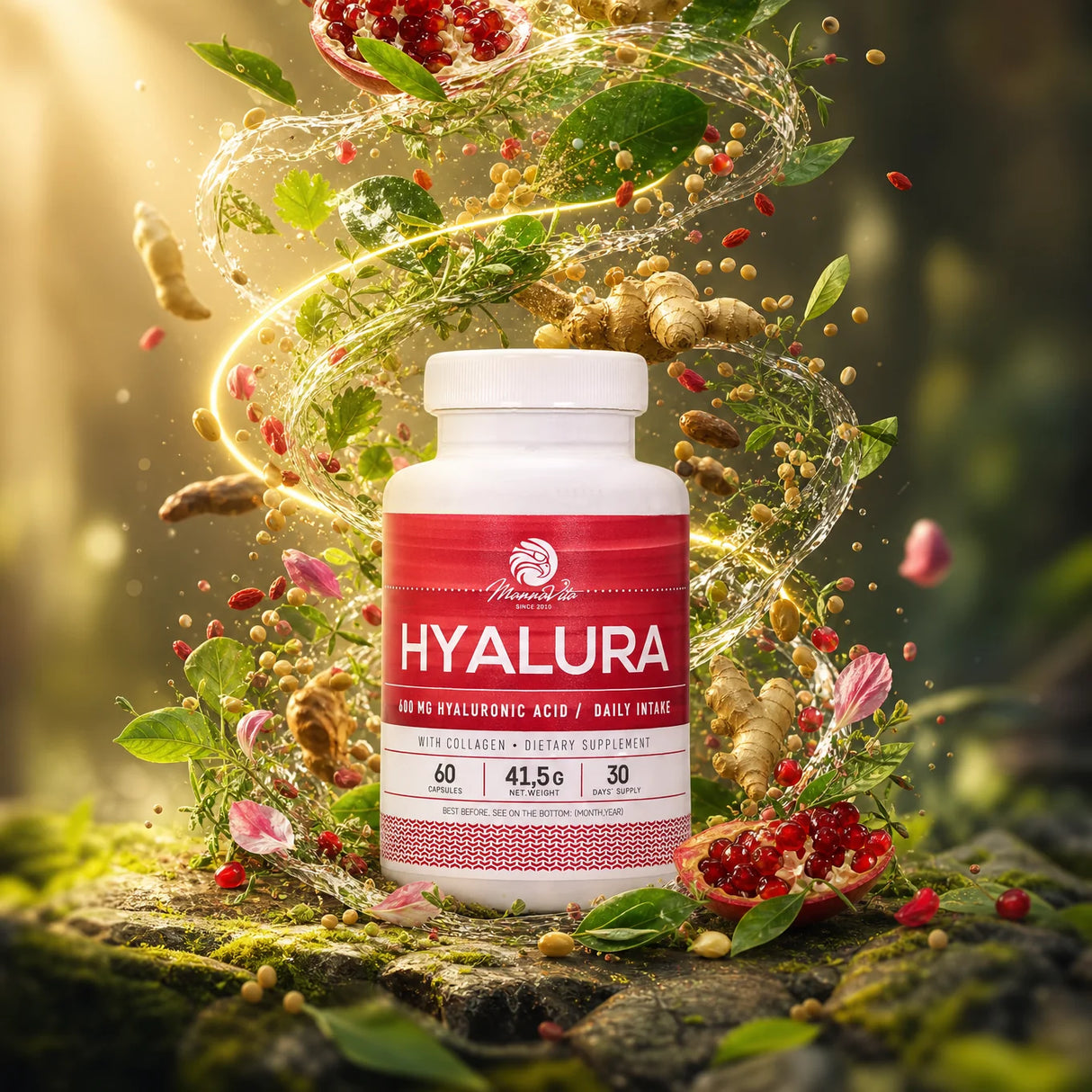 Hyalura 600 mg Hialuronske kisline + Kolagenske kapsule • 60 kos.