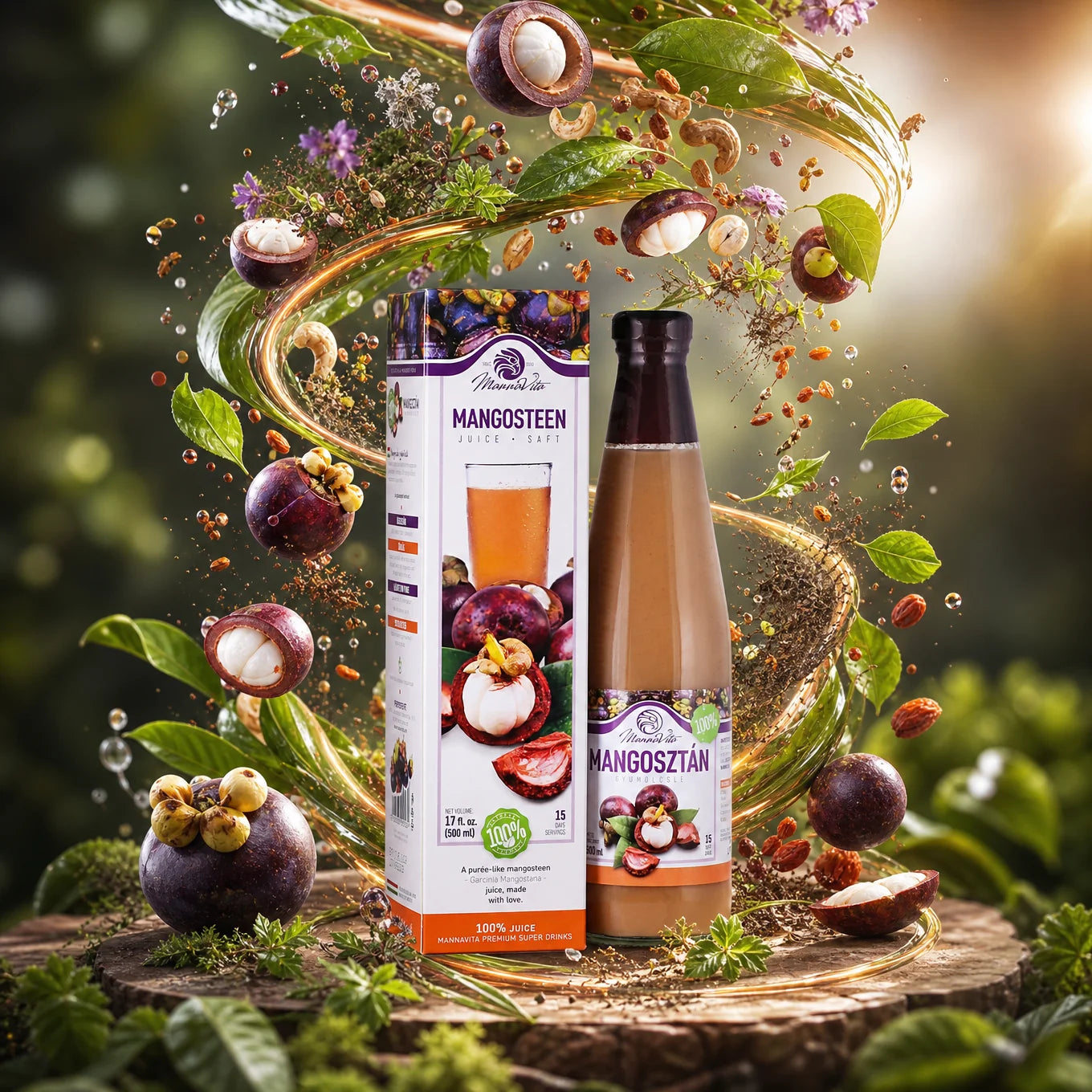 Mannavita Mangosteen, 100% čisti stisnjeni pire • 500 ml