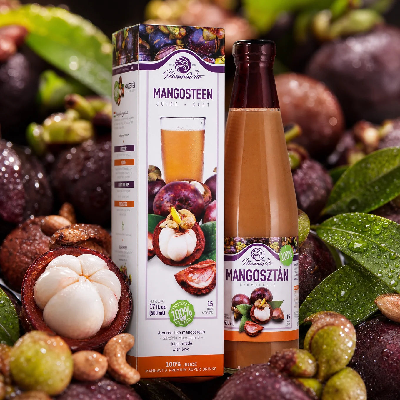 Mannavita Mangosteen, 100% čisti stisnjeni pire • 500 ml