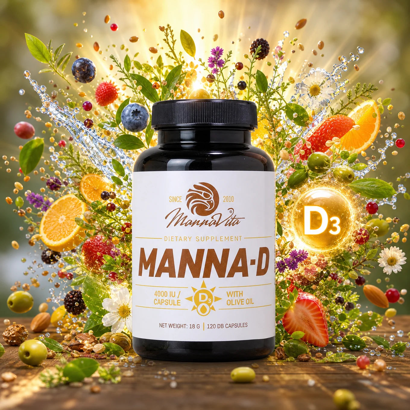 MANNA-D vitamin D3 v oljčnem olju 4000 IU • 120 kapsul